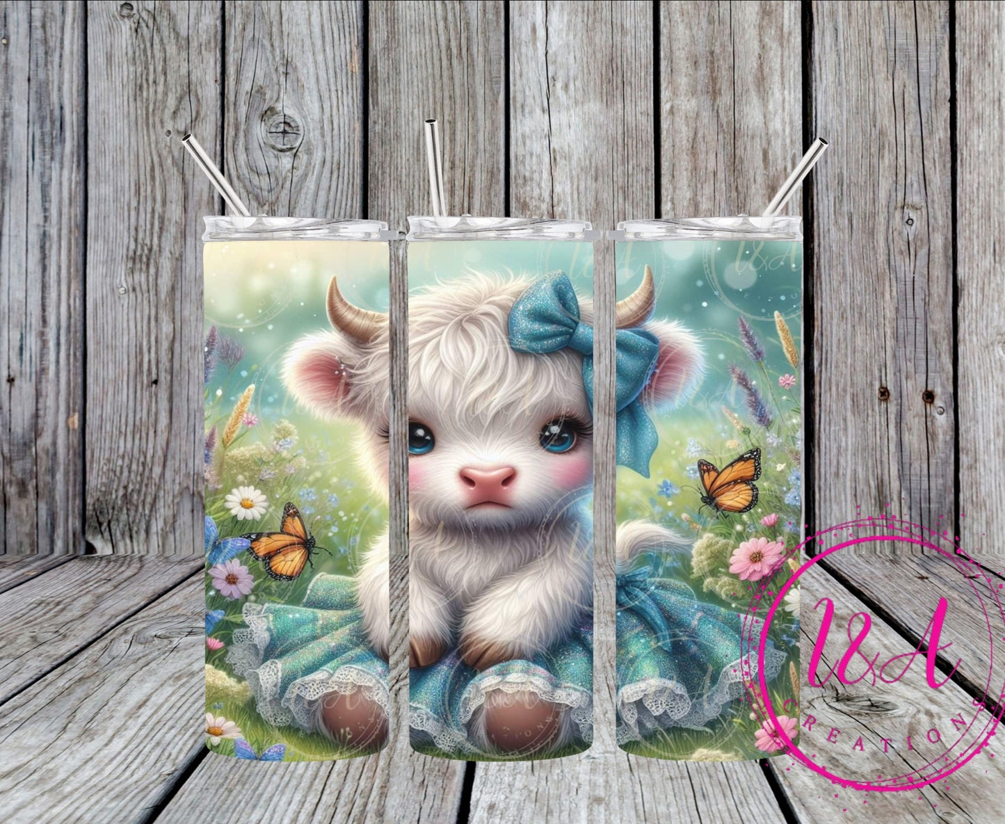 Highland cow with blue dress