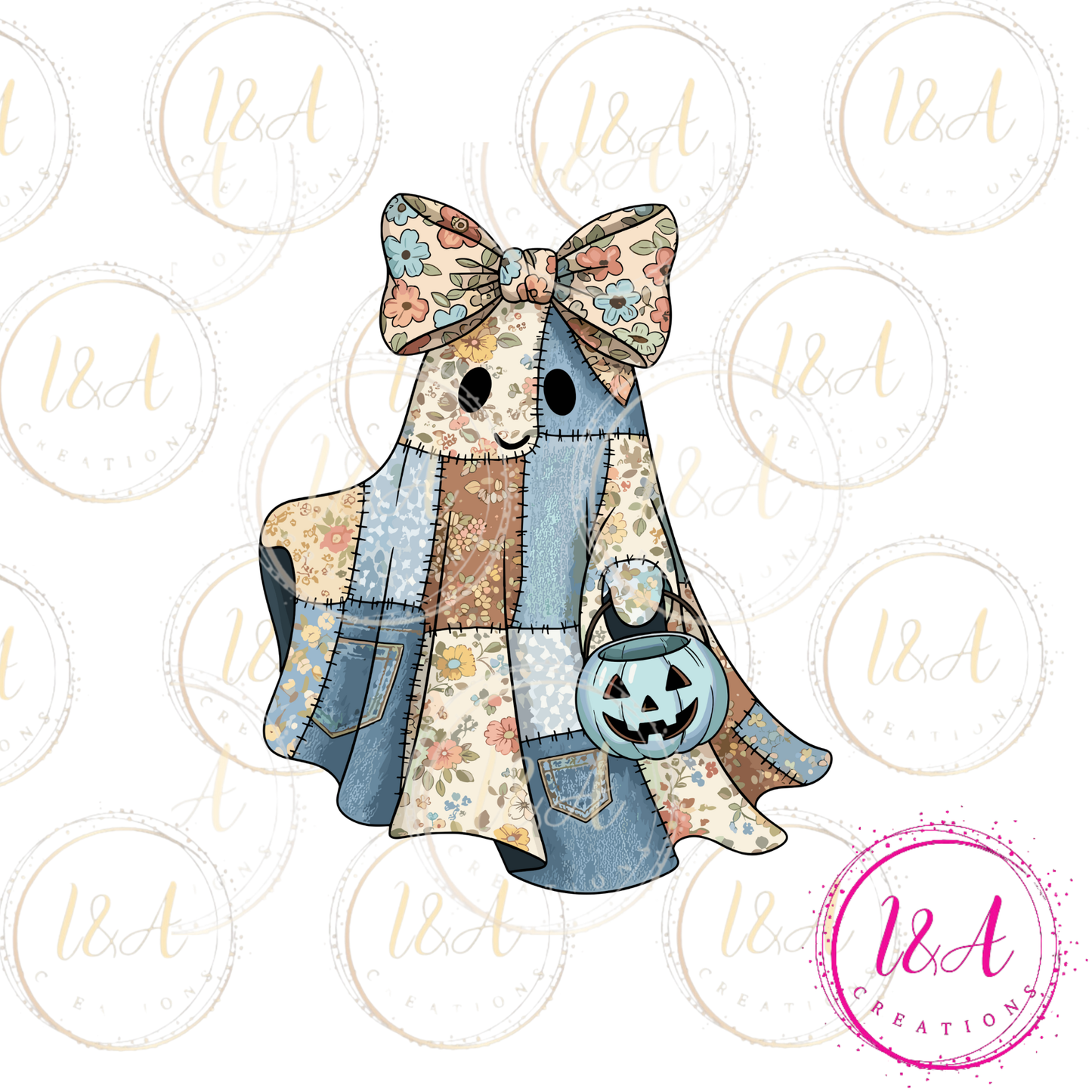 #117C Retro Halloween blue demin ghost