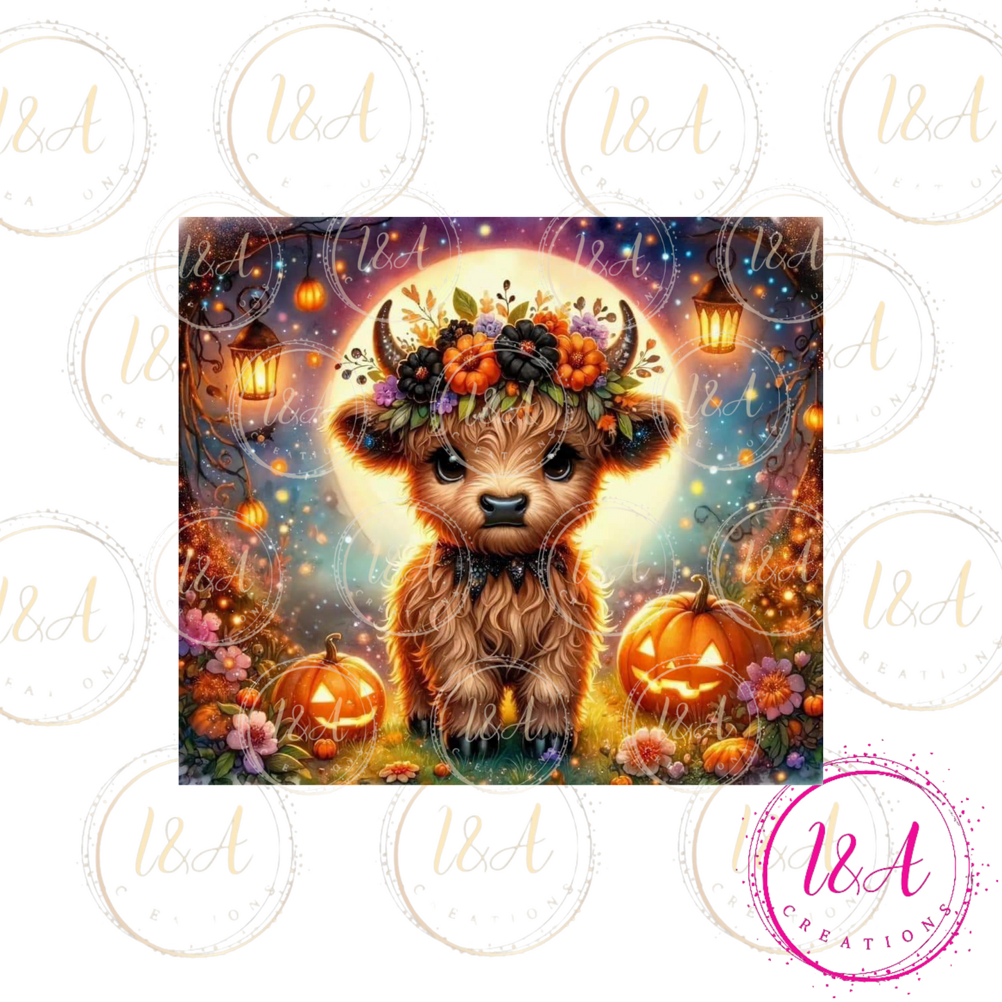 Highland cow and moon