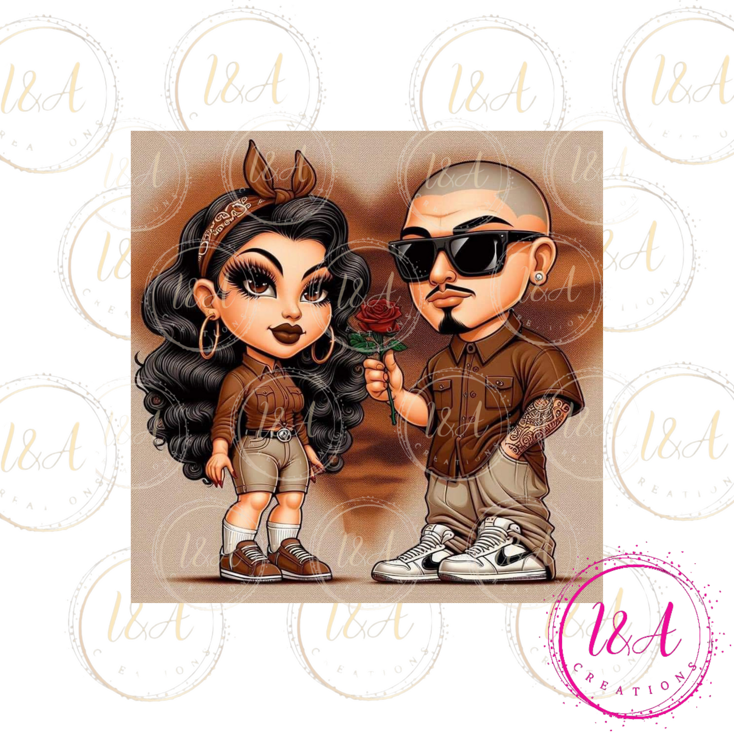Cholo couple brown heart