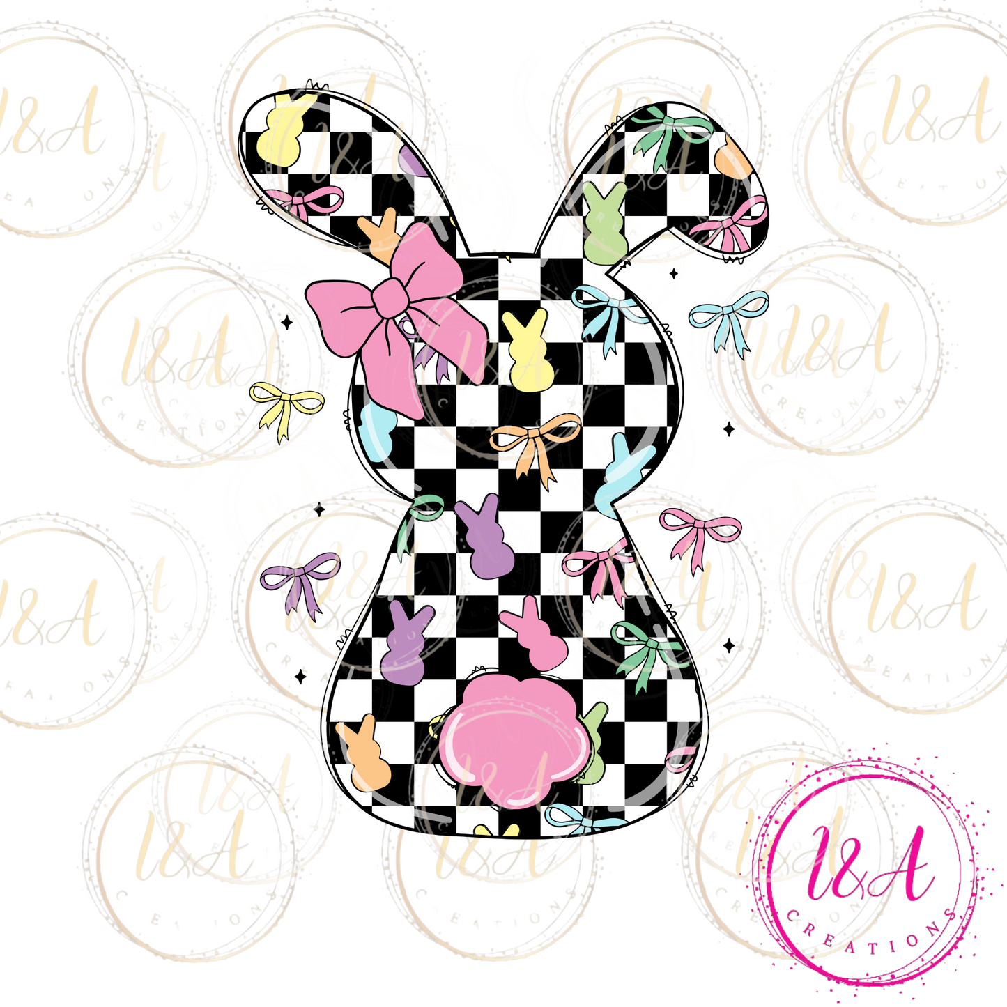#716B Checkered easter coquette bow bunny
