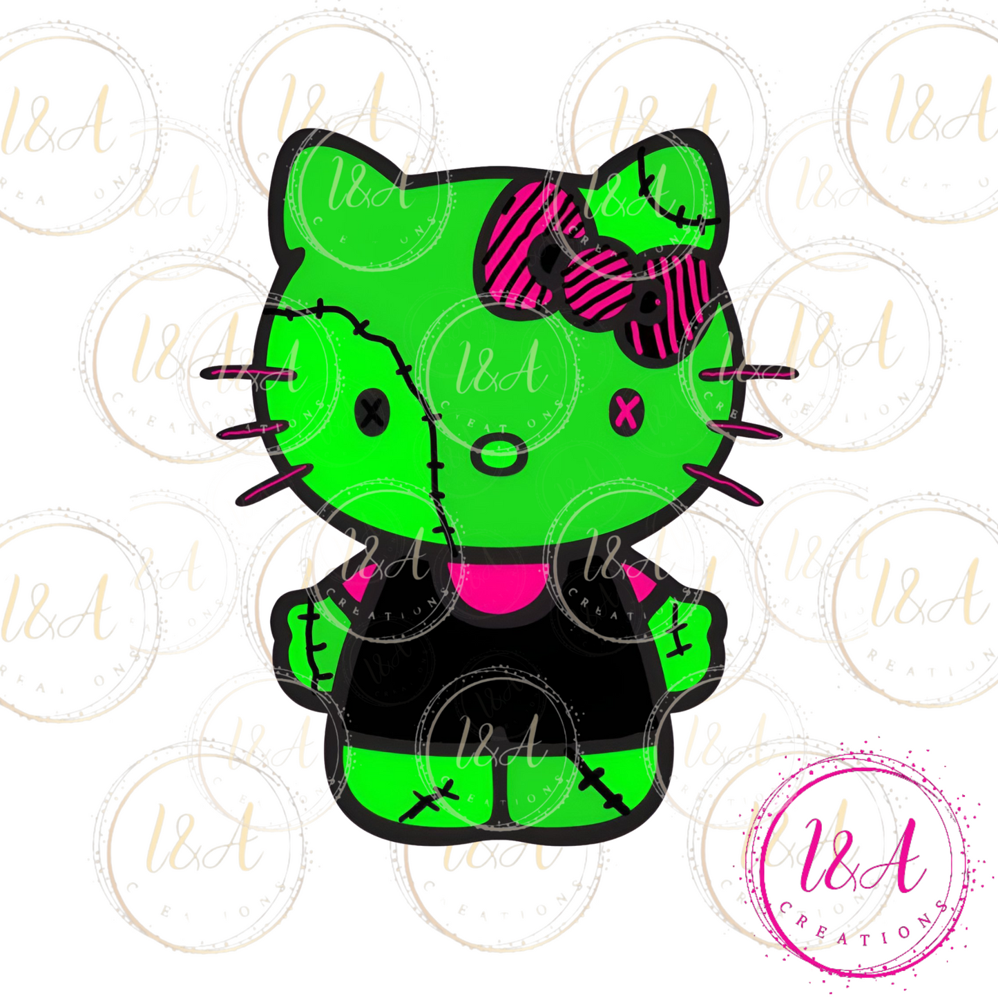 #457B Green Halloween kitty