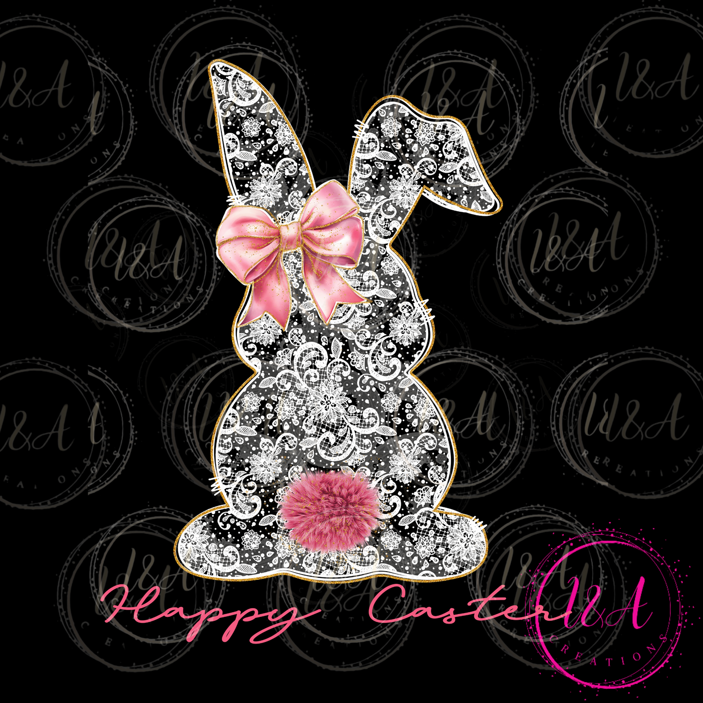 #713B lace bunny with pink bow