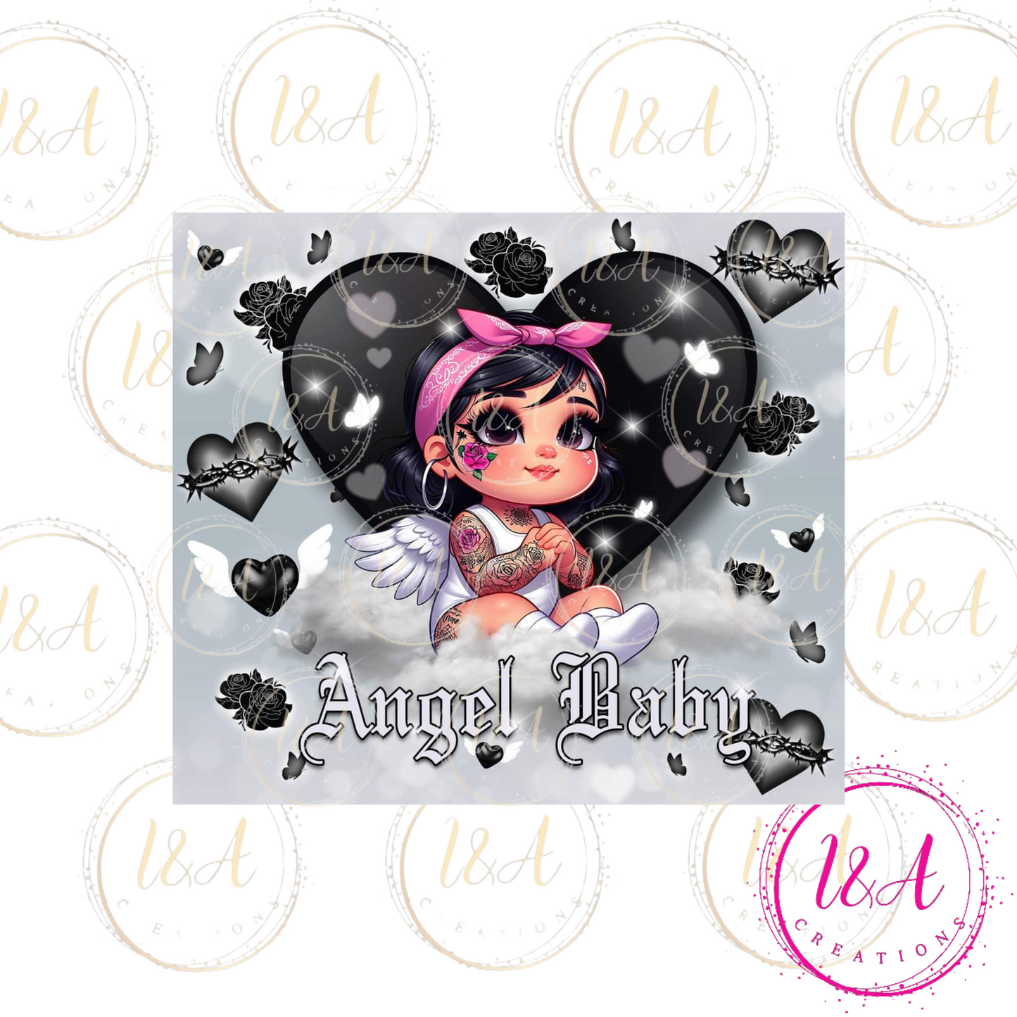 Angel baby black heart