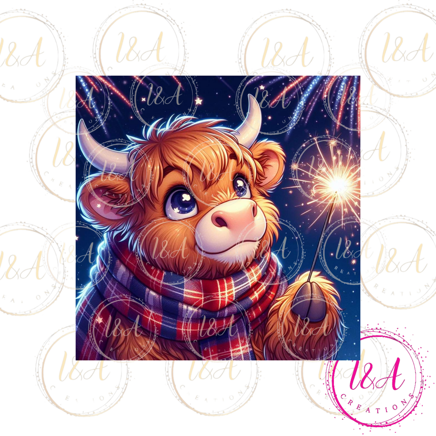 Highland cow with scarf 🎆