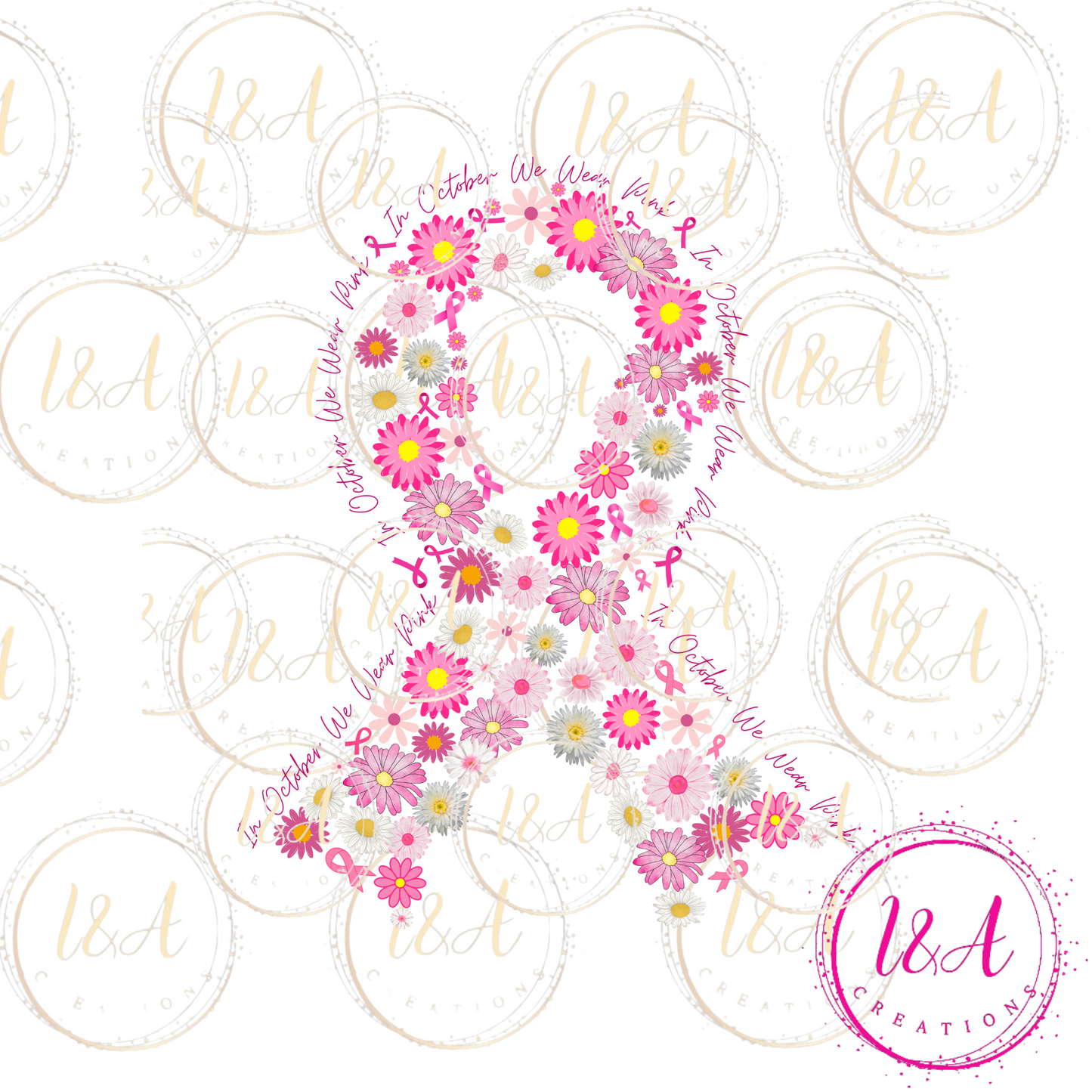 #115C Breast Cancer pink ribbon floral
