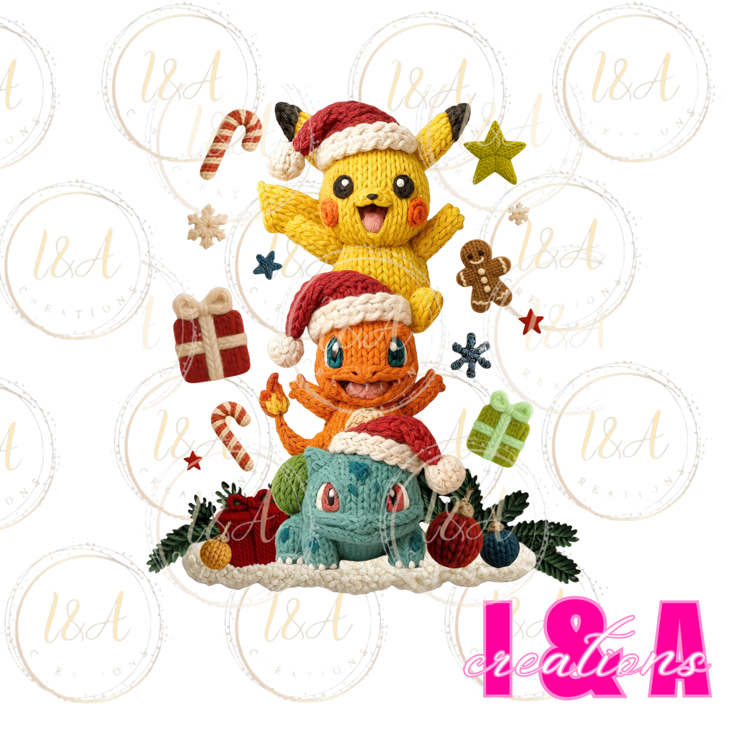 #254C faux chrochet Christmas pika and friends