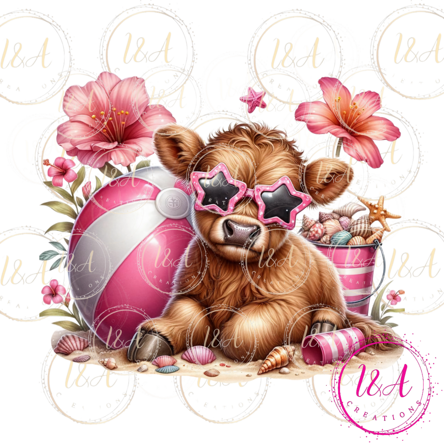#536 Highland cow with pink ball
