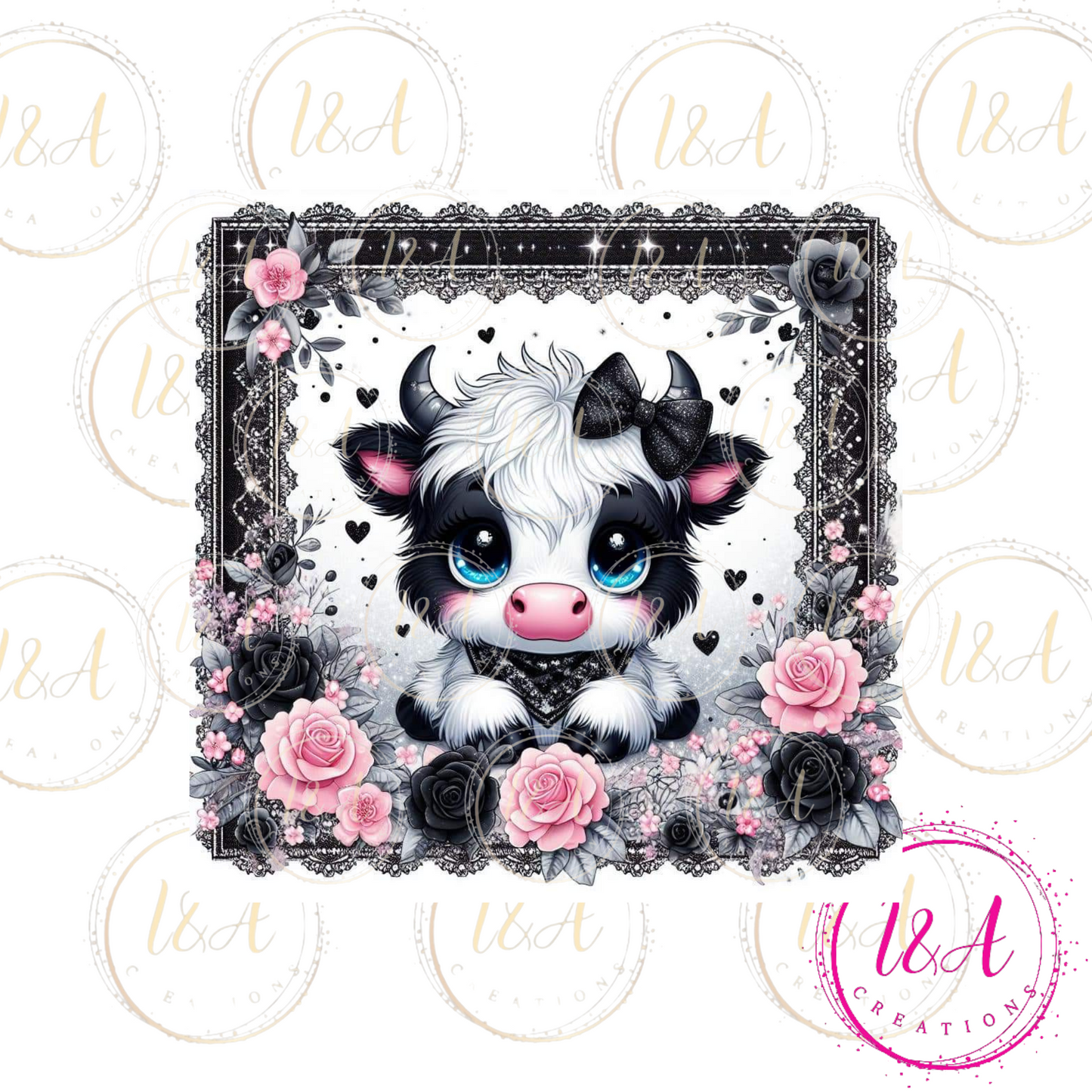 Black and white highland cow