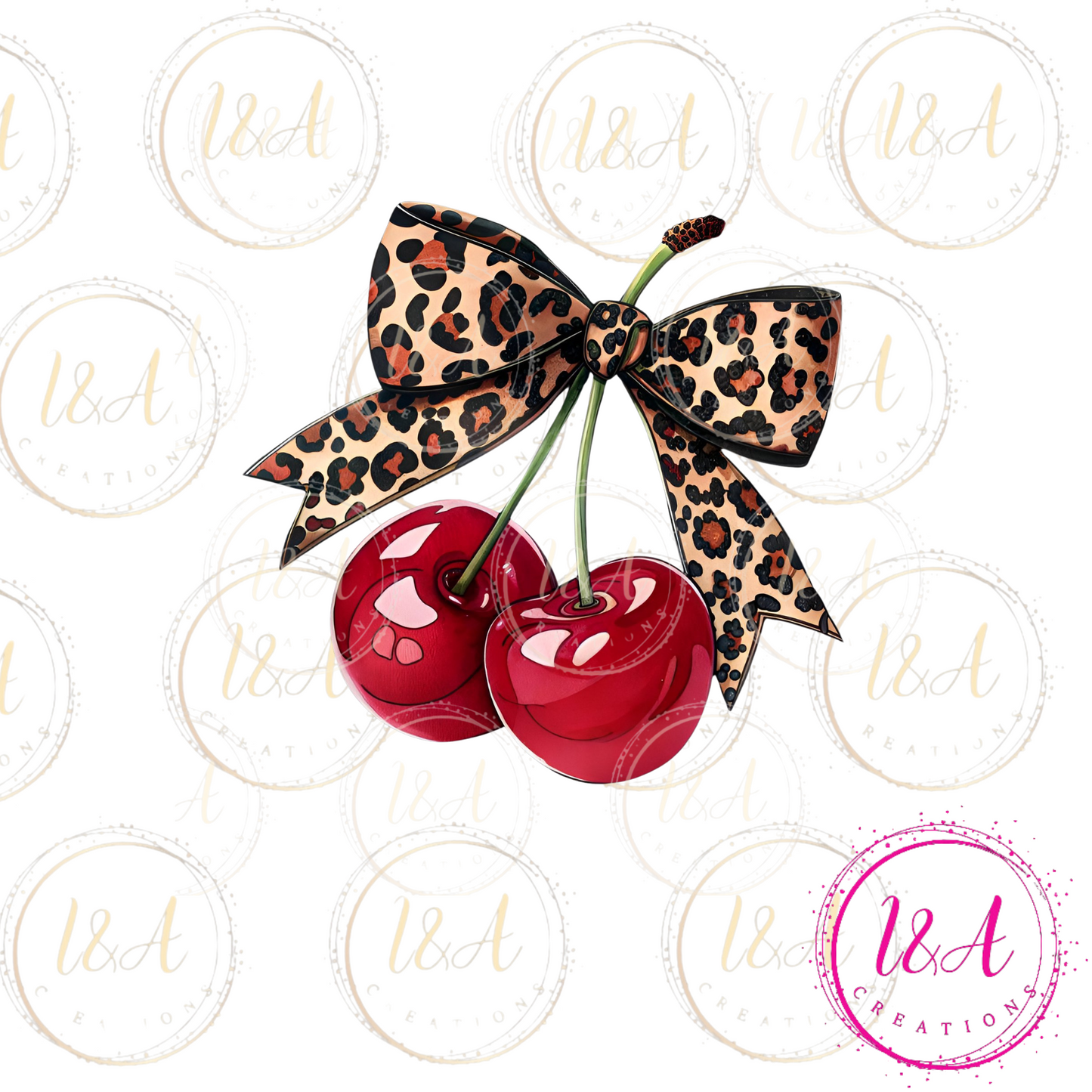 #990B cherries with cheetah print bow
