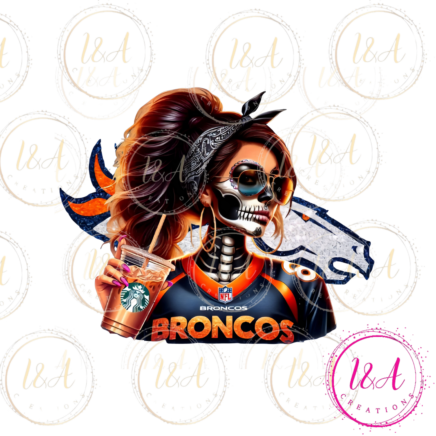 #987B skelly woman broncos