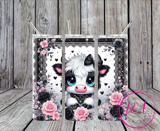 Black and white highland cow