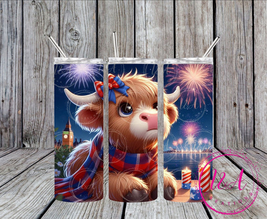 Highland cow with fireworks 🎆