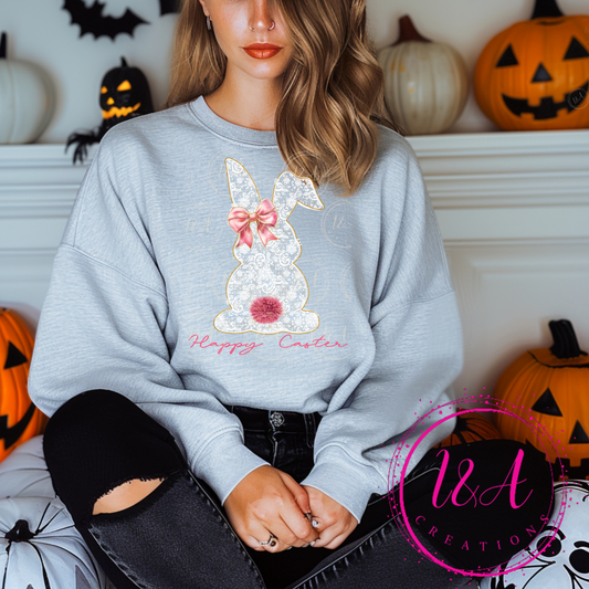 #713B lace bunny with pink bow