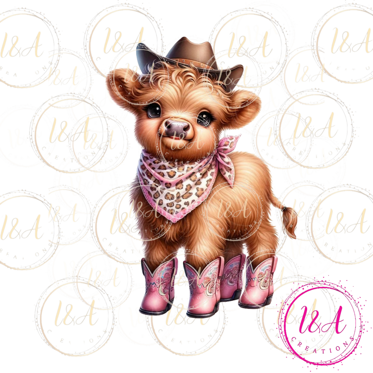 #558 highland cow with pink boots 🩷