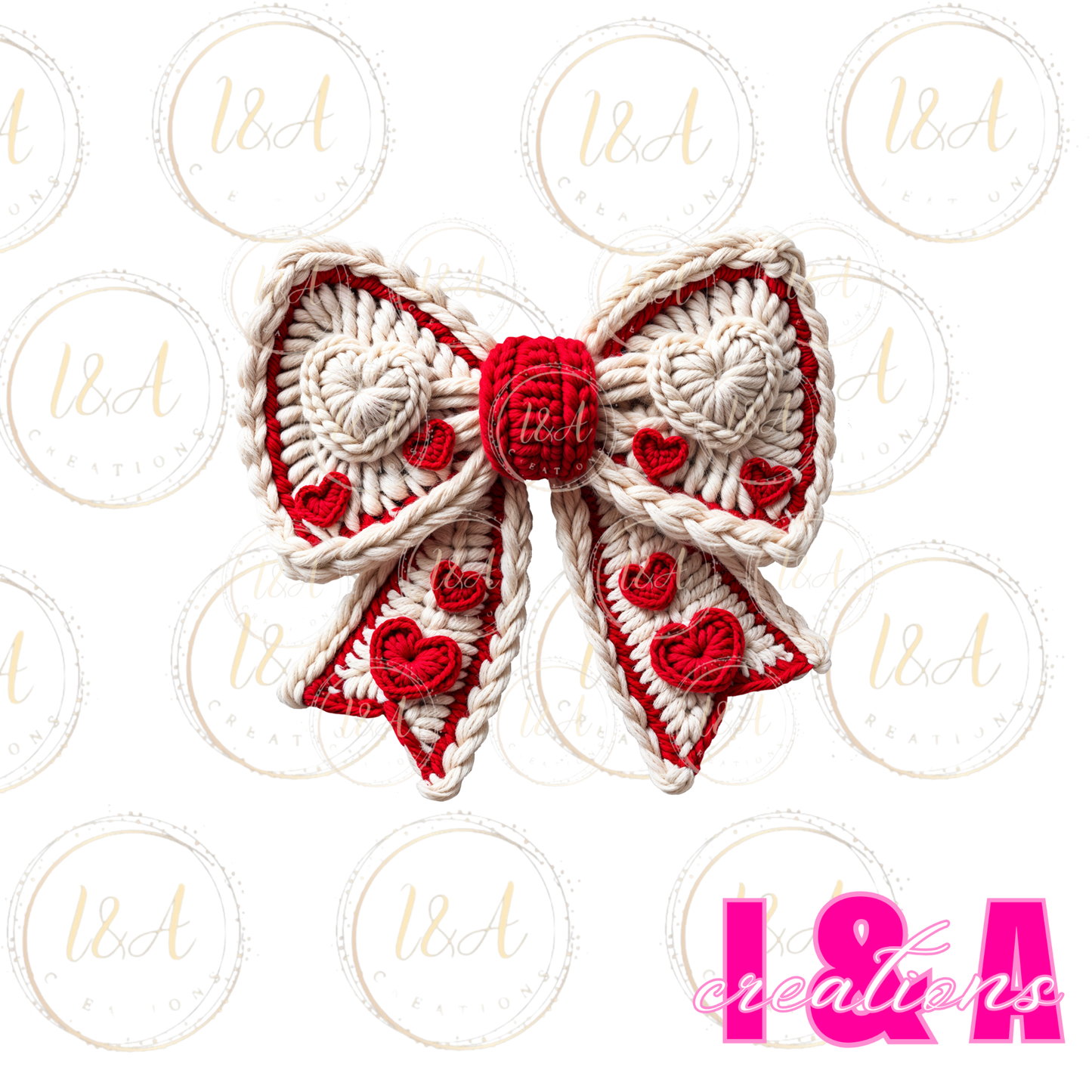 #279c faux chrochet Bow with heart