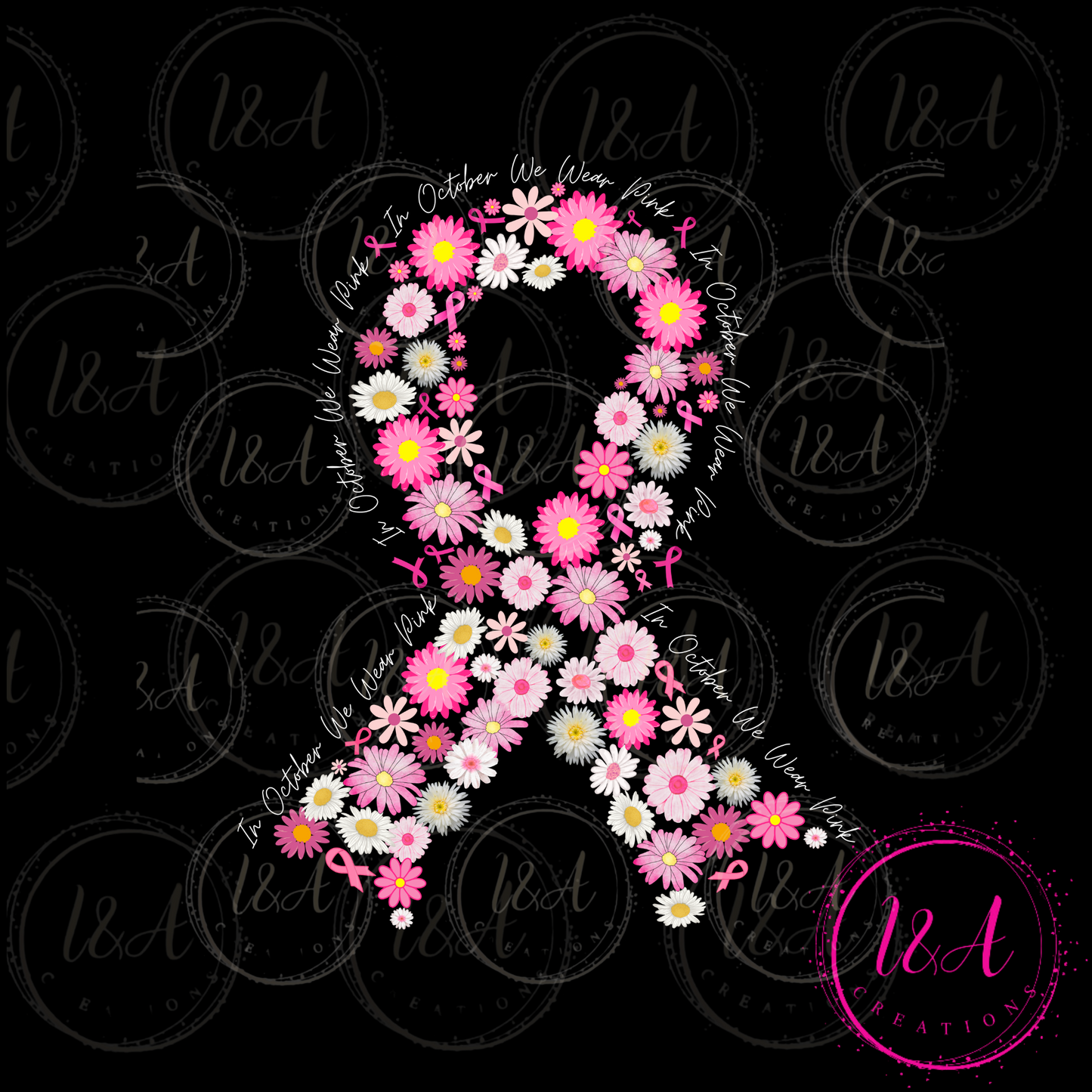 #115C Breast Cancer pink ribbon floral