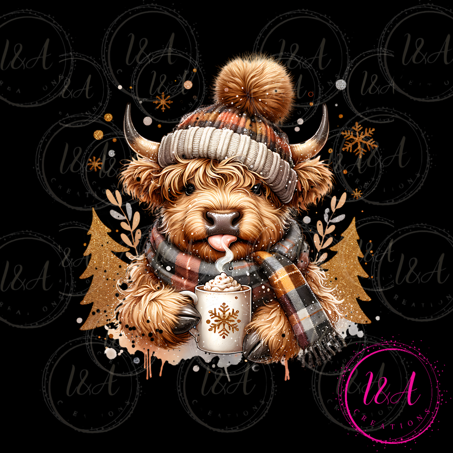 #478B Highland Cow with coffee