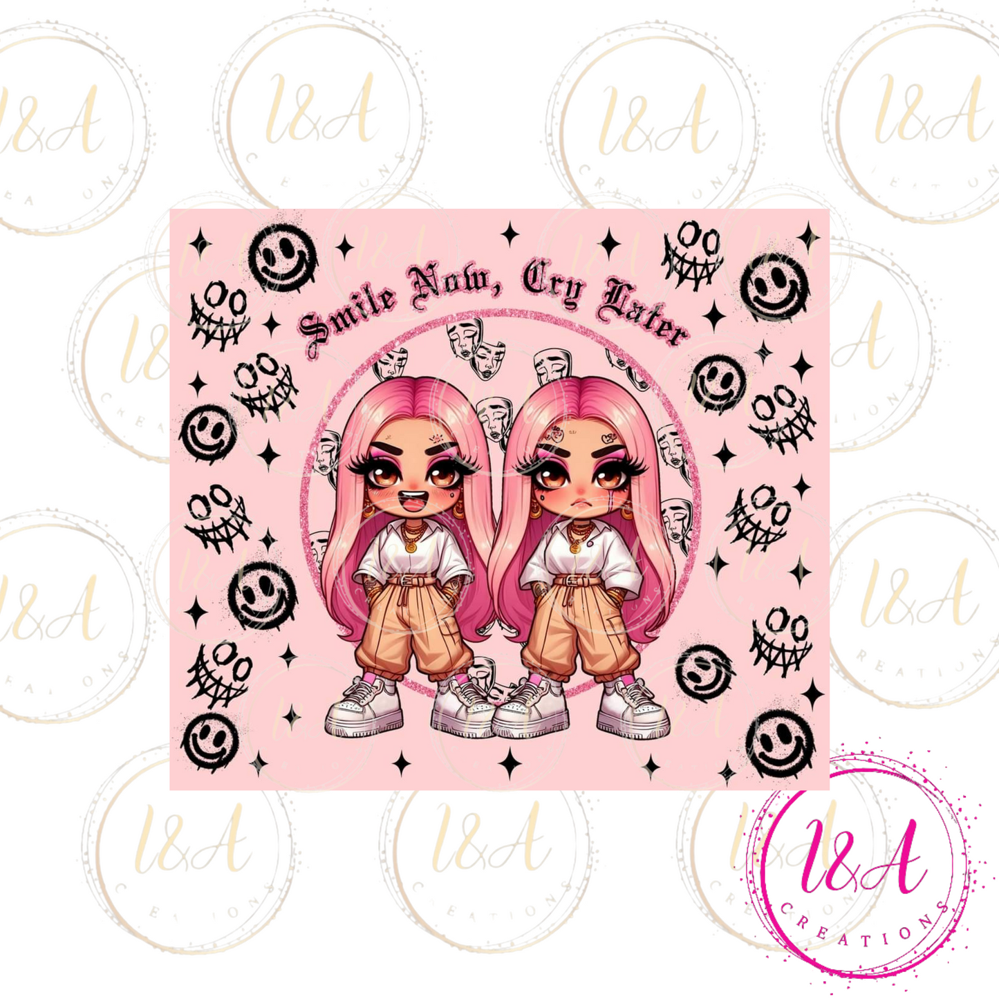 Smile now cry later two girls light pink