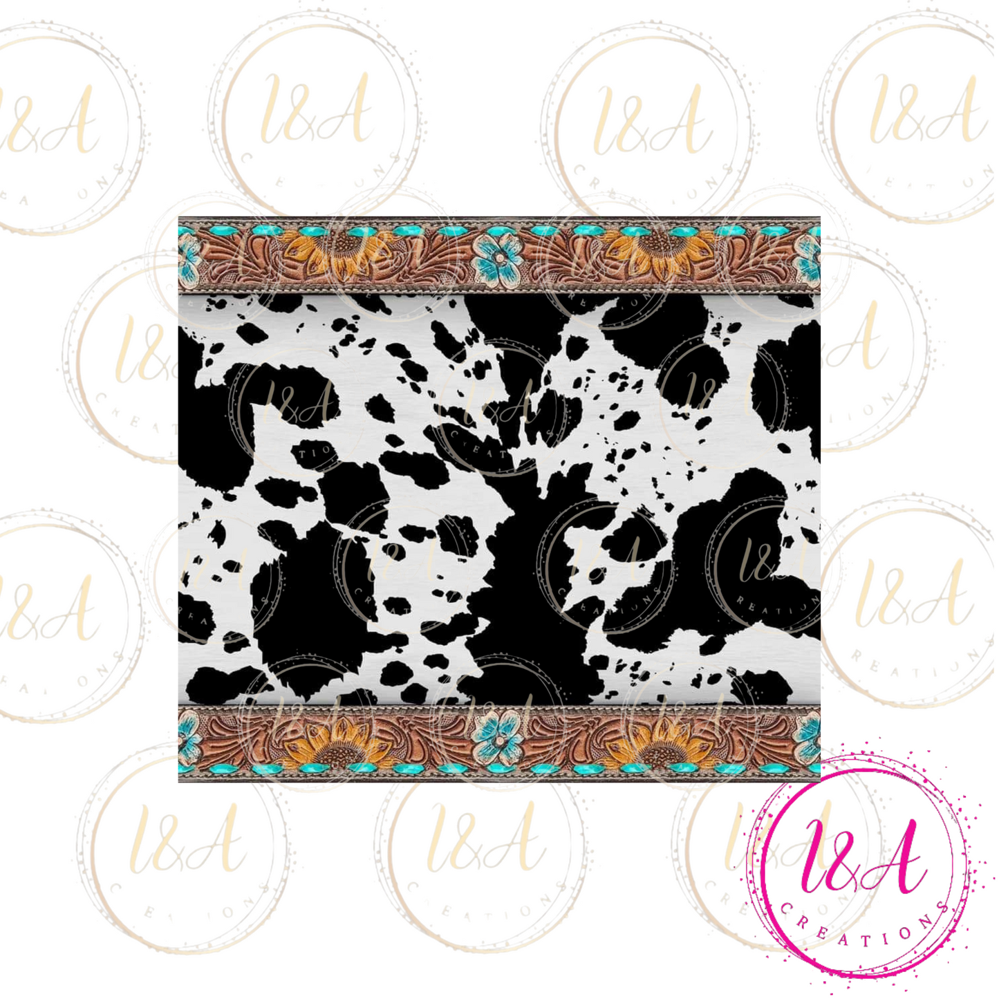 Cow print with sunflowers