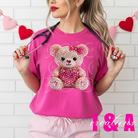 #298c faux rhinestones pink bear