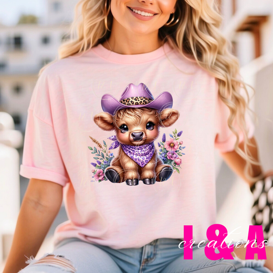 #552 Highland cow purple outfit