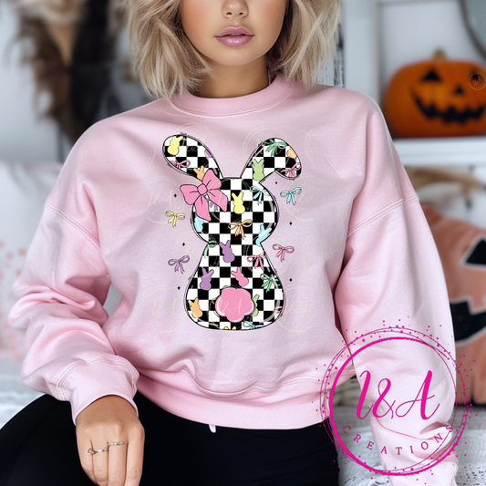 #716B Checkered easter coquette bow bunny