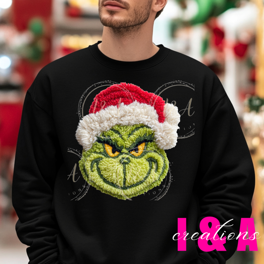 #171C Faux chrochet christmas mean green guy