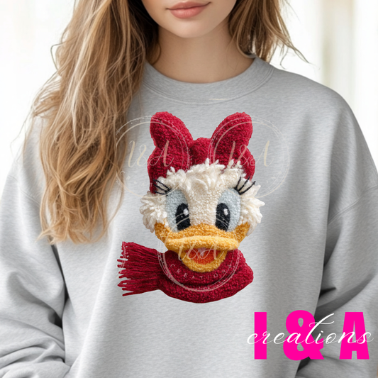 #168C Faux chrochet cute duck with red bow