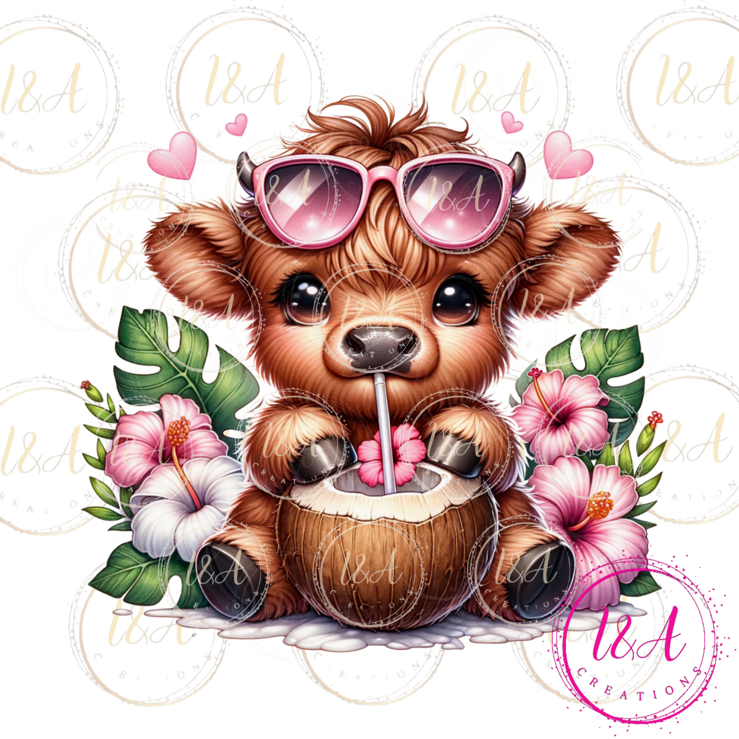 #545 Highland cow drinking coconut water