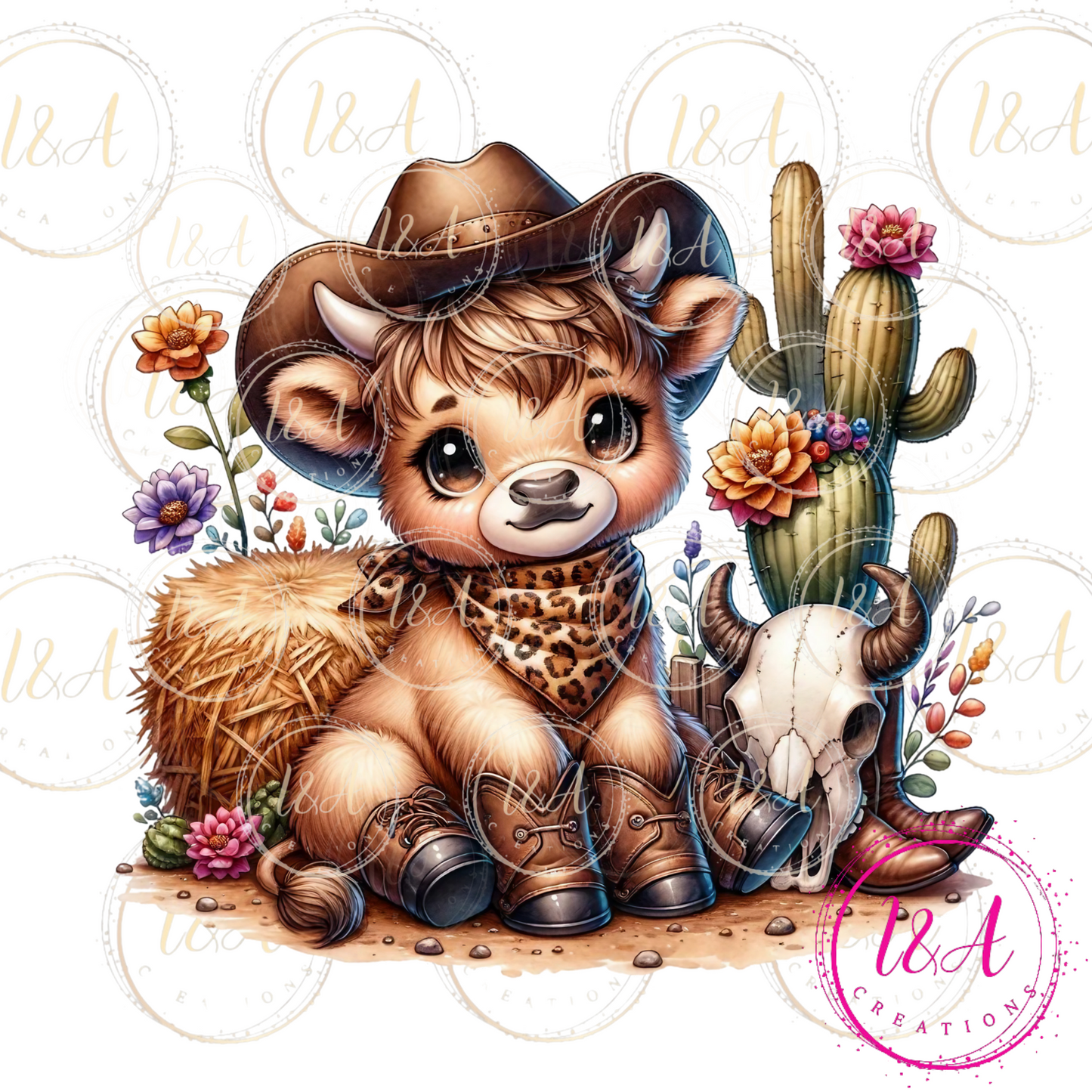 #555 Highland cow with brown outfit