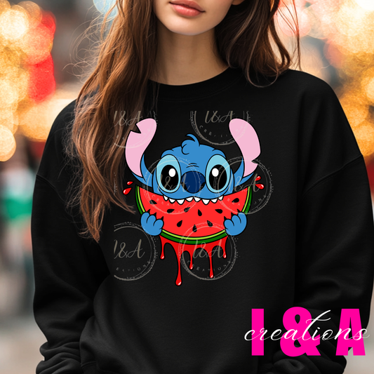 #461 Blue alien eating watermelon