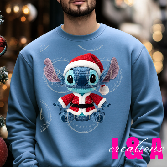 #166C Faux chrochet blue alien Christmas