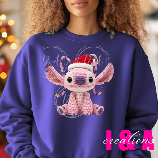 #167C Faux chrochet pink alien Christmas
