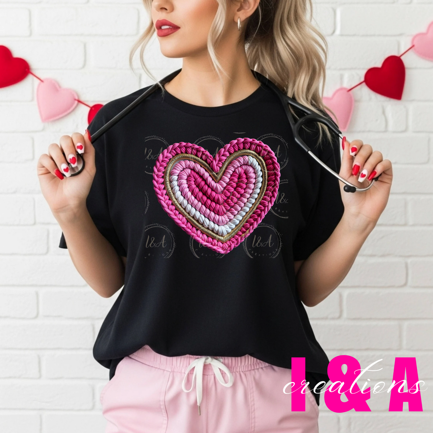 #268c faux chrochet heart