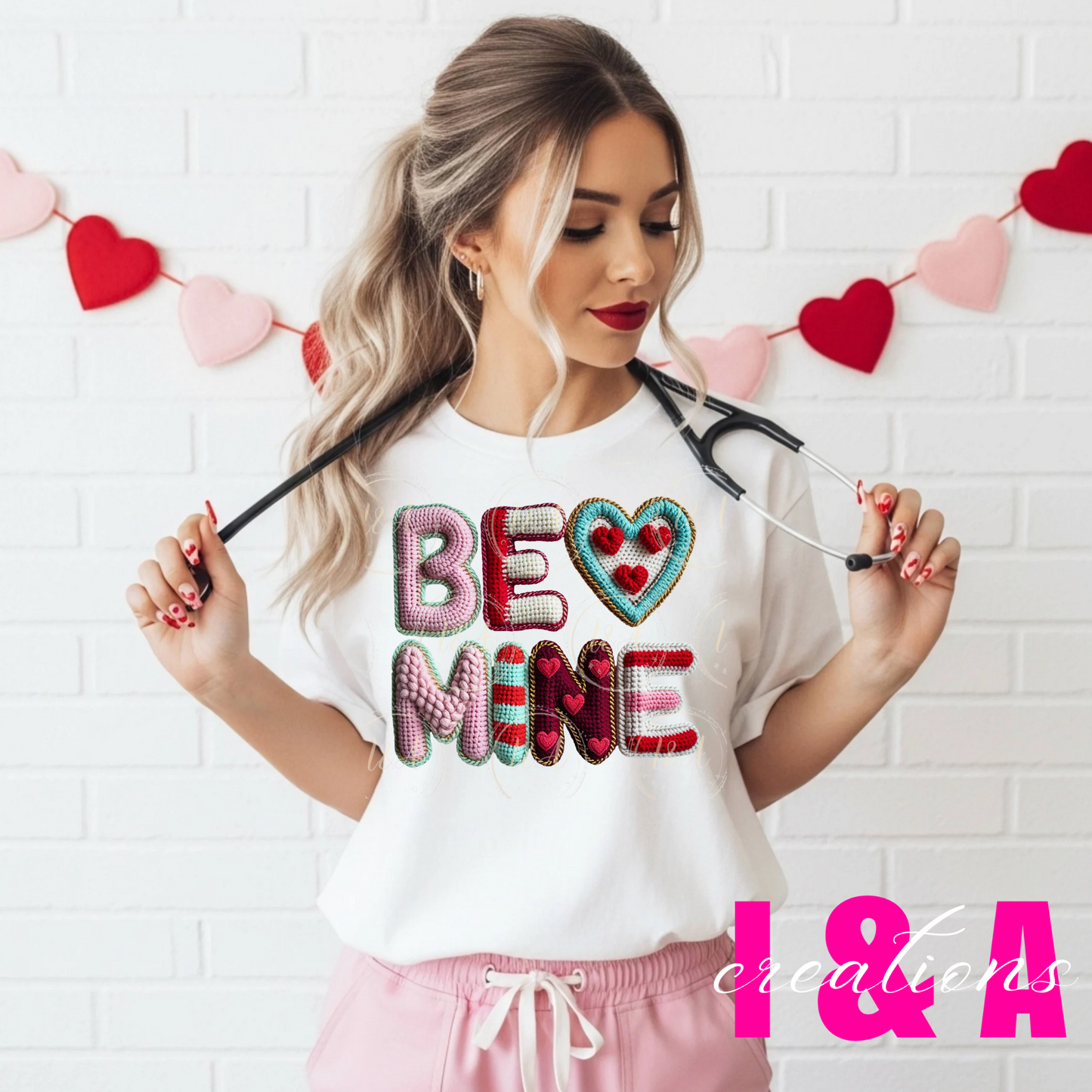 #278c faux chrochet Be Mine