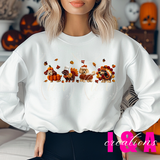 #149C Faux chrochet Thanksgiving dogs