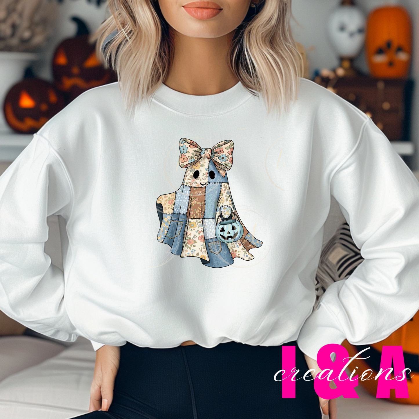 #117C Retro Halloween blue demin ghost