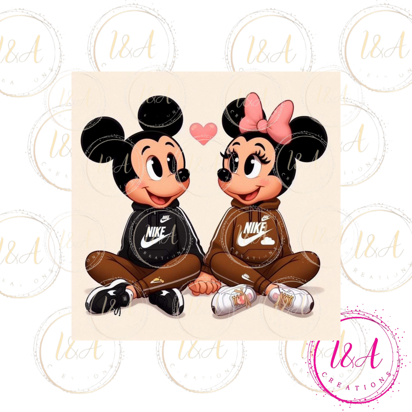 Mouse couple and pink heart