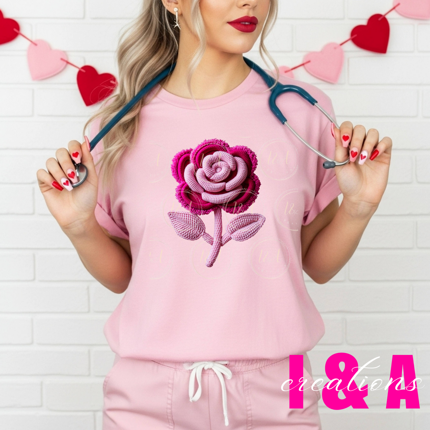 #266c faux chrochet rose