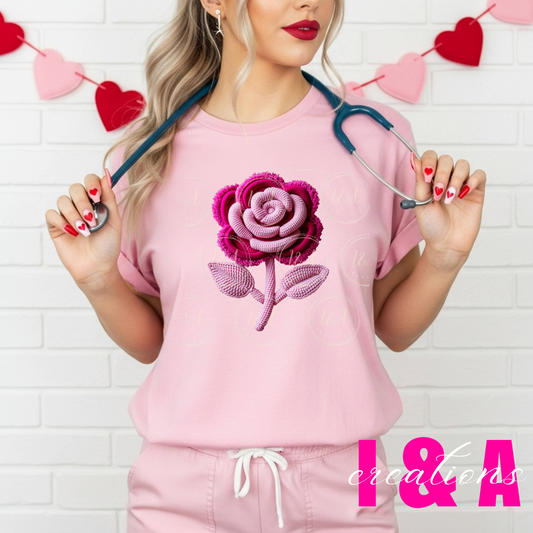 #266c faux chrochet rose