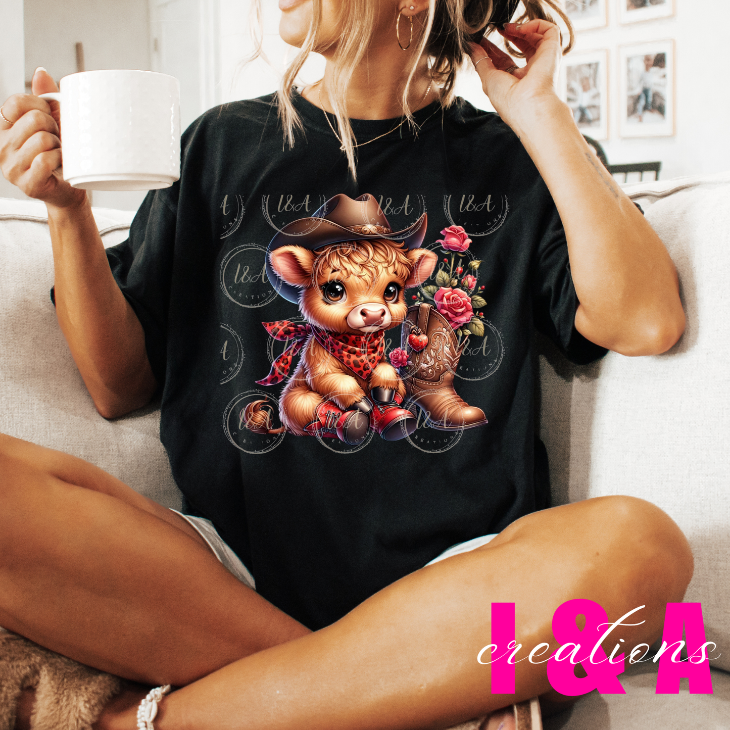 #554 Highland cow with red boots