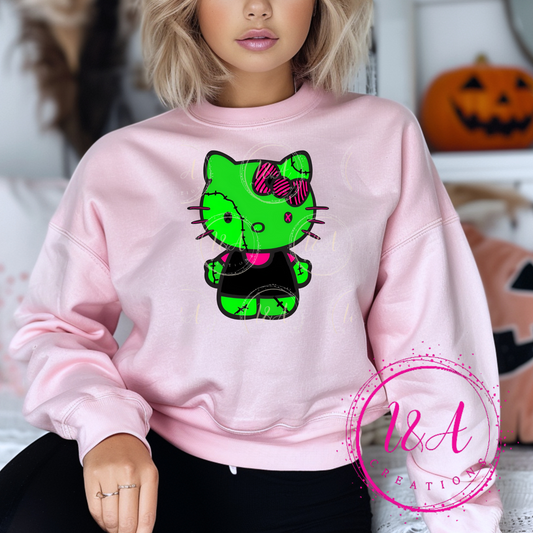 #457B Green Halloween kitty
