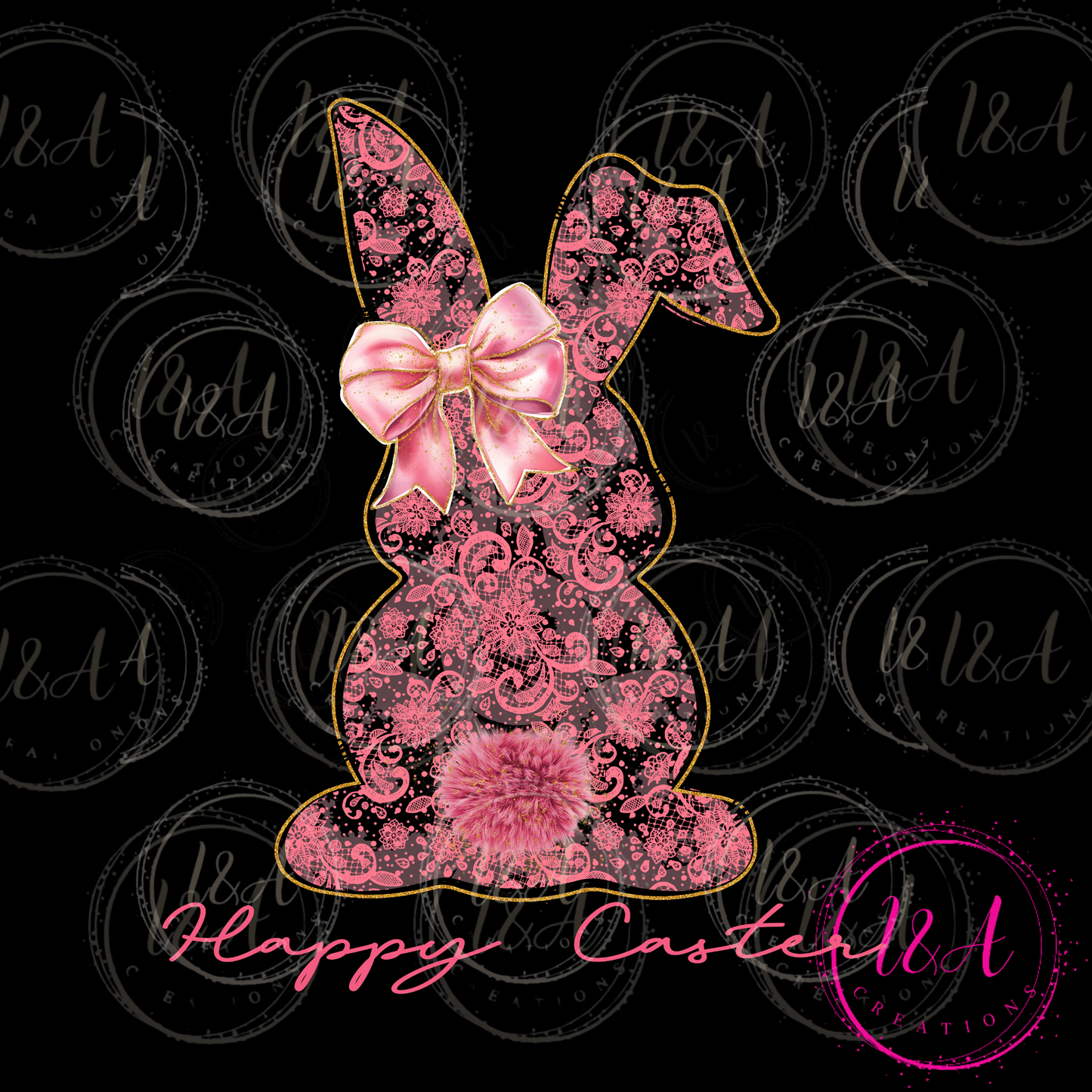 #714B lace Happy Easter pink