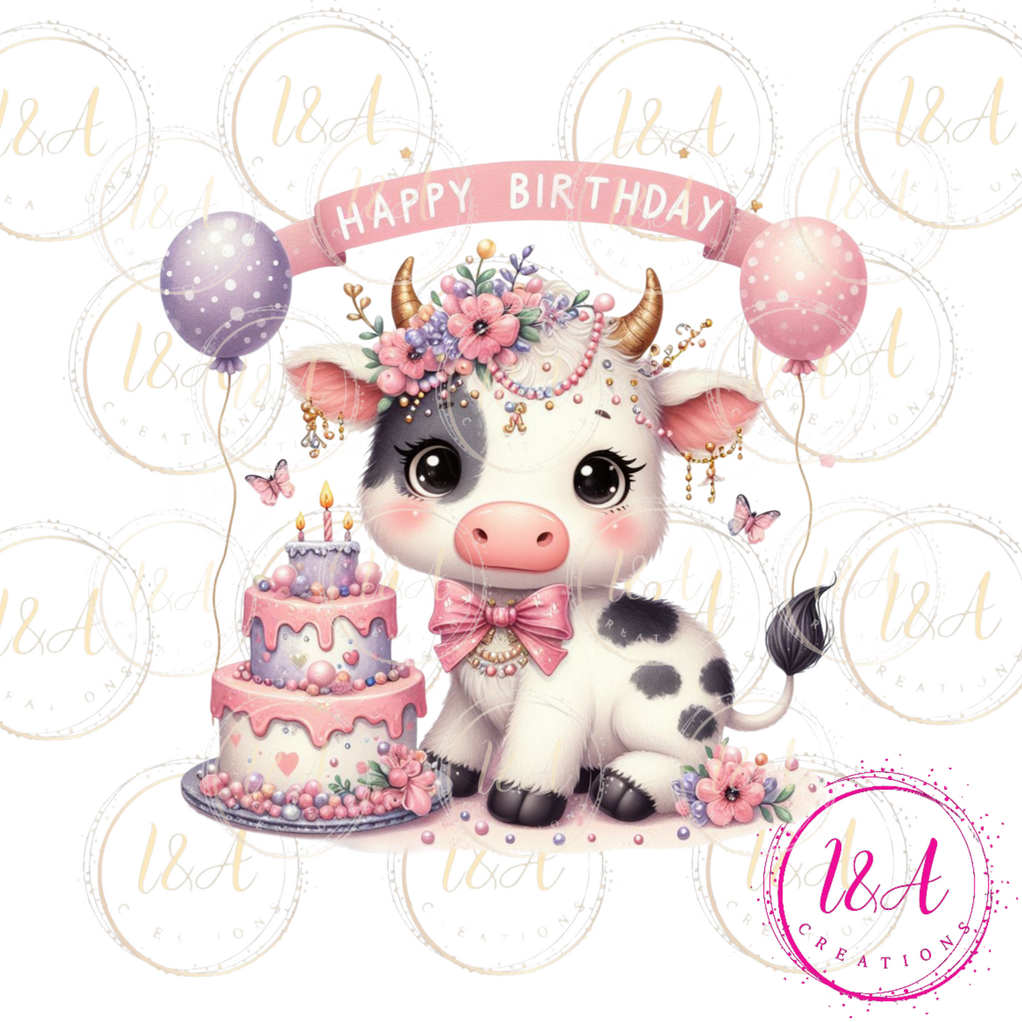 #635B Hapy birthday cow and balloons