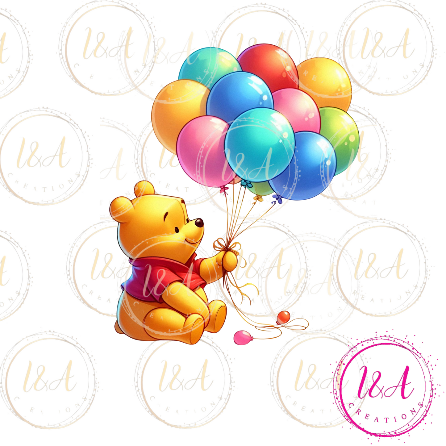 #108C Honey bear holding balloons