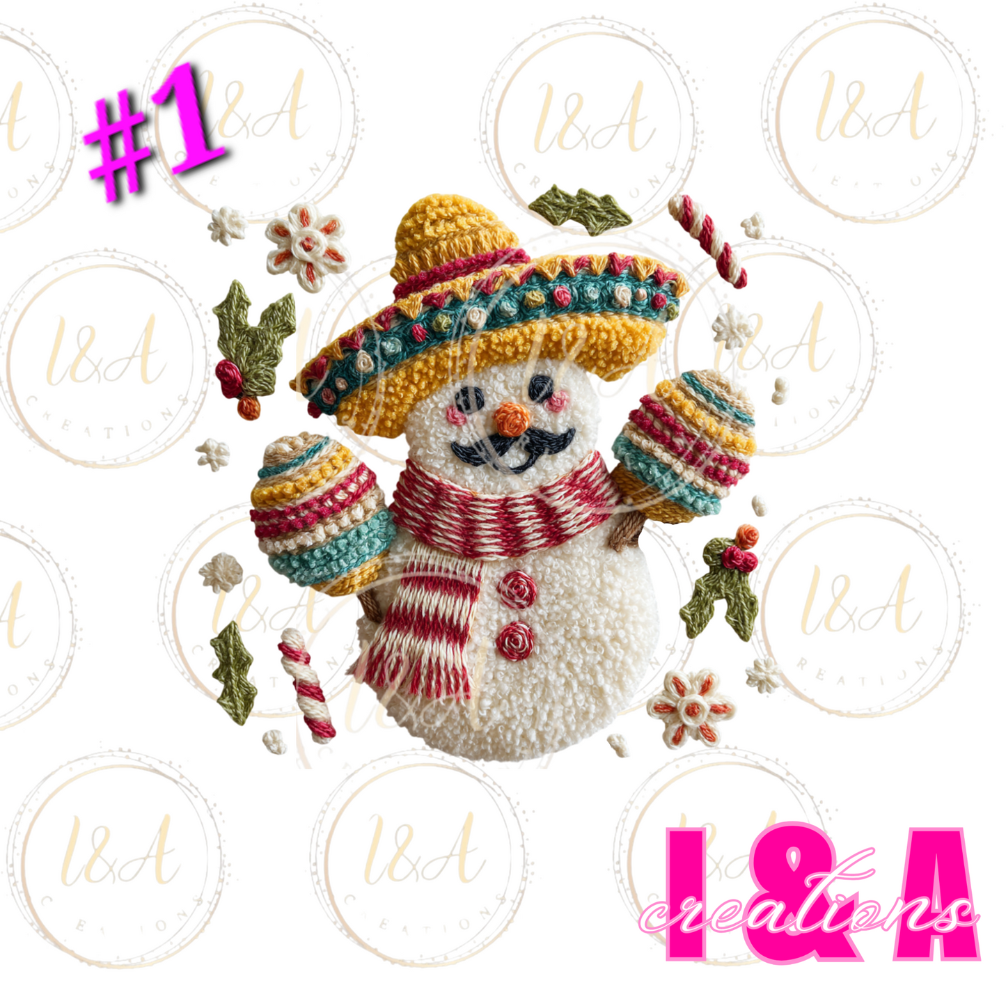 #229C Faux chrochet Mexican snowman