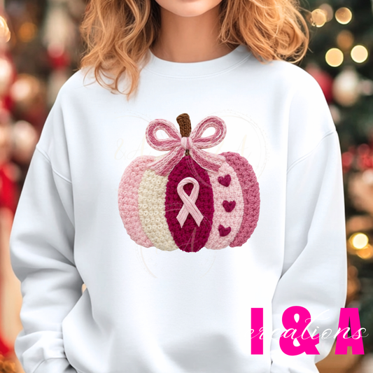 #181C Faux chrochet cancer awareness pumpkin