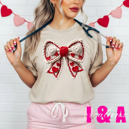 #279c faux chrochet Bow with heart
