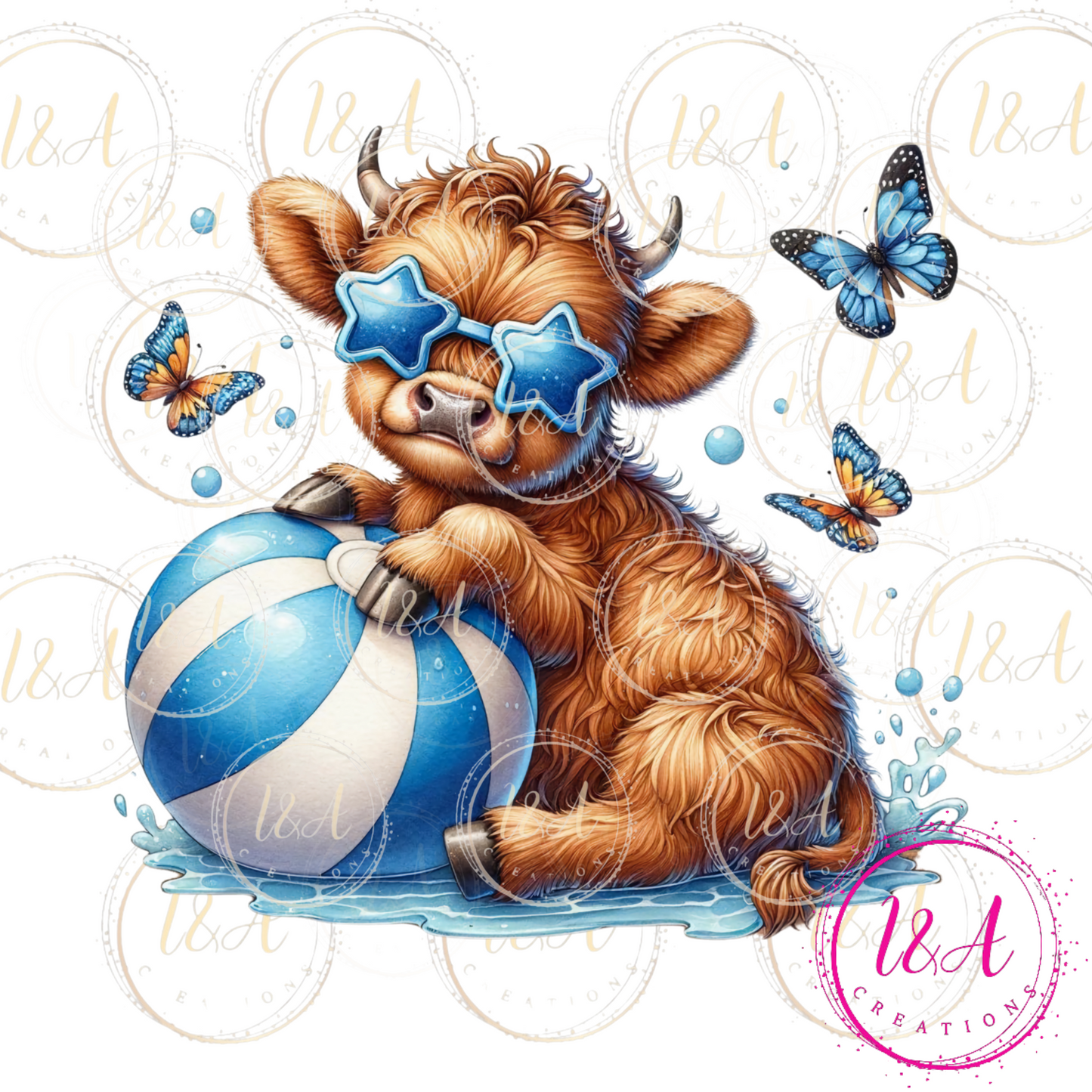 #537 Highland cow with blue star glasses